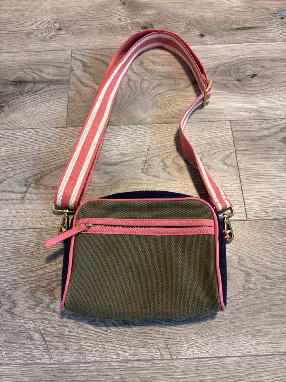 Boden Canvas Crossbody Bag Pink Stripe Adjustable Strap Preppy Purse